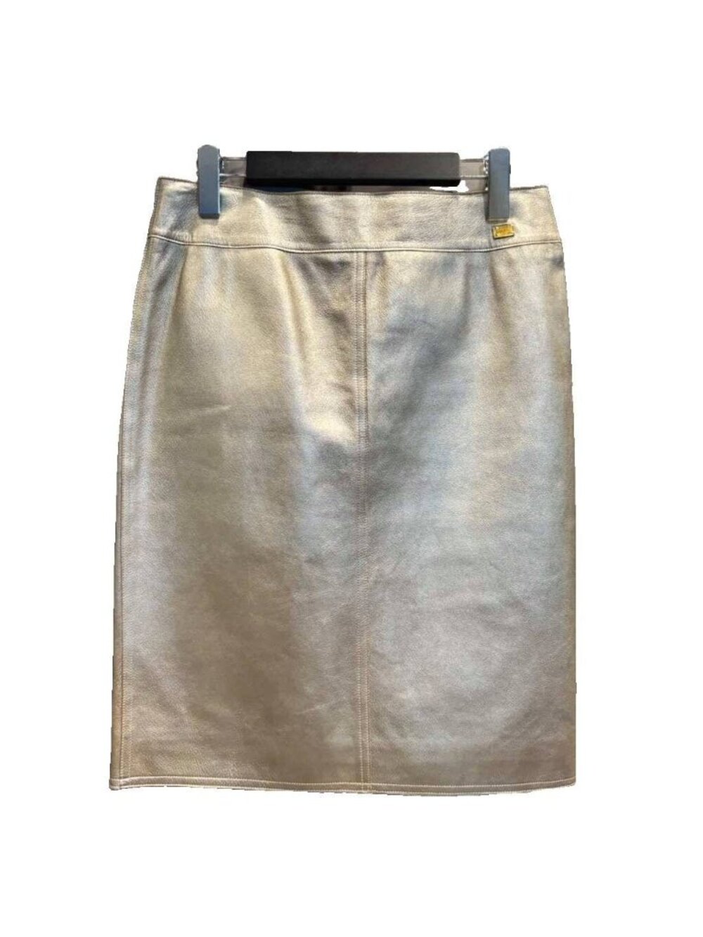 Chanel Leather Skirt Tight Lambskin Knee Length 38 Gold